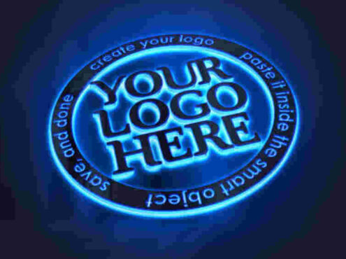 藍色科幻logo樣機psd素材，看上去很夢幻很科技。