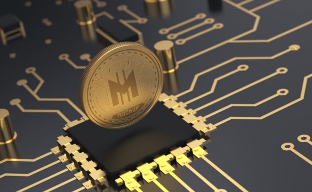 有點像比特幣一樣的ps樣機場景，可用于紀念硬幣上的logo展示樣機素材