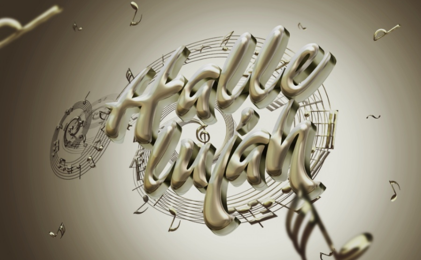 鎏金音樂和音符風格3d立體字英文樣機素材